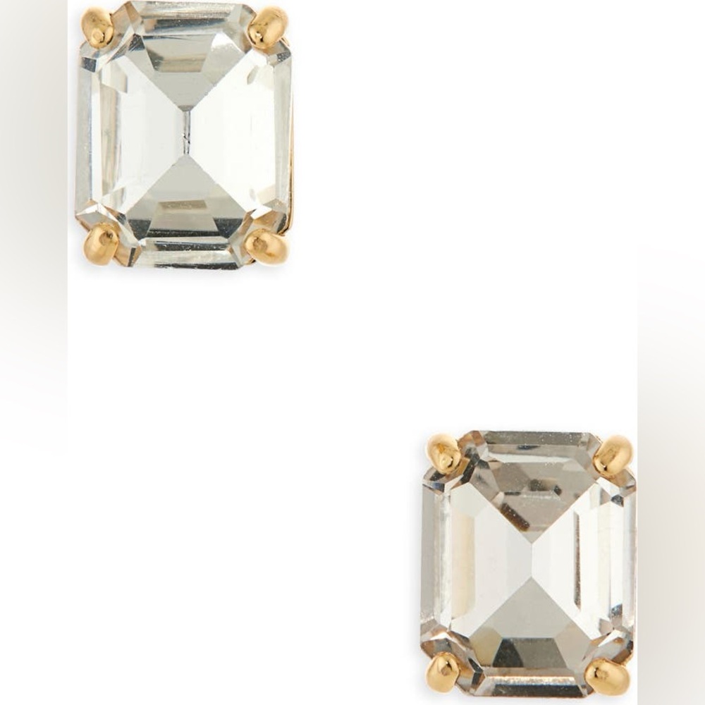 Kurt Geiger Square Crystal Stud Earrings Gold Crystal NWT